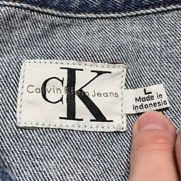 Vintage Calvin Klein Medium Washed Denim Trucker Jacket Large - Picture 3 of 6